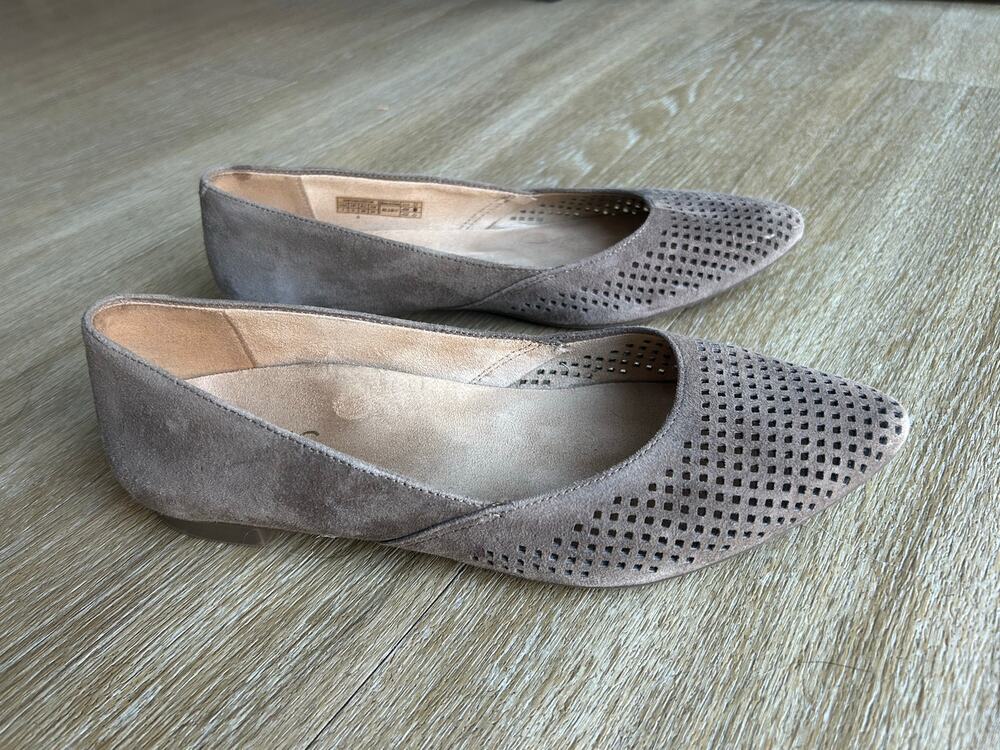 Vionic Posey Flats Taupe Suede Perforated Pointed Toe Orthotic Comfort career 7